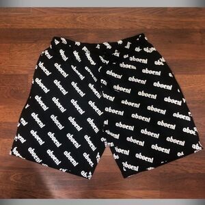 Absent Shorts - Size Large - Black White - Embroidered Shorts - Y2k Drawstring